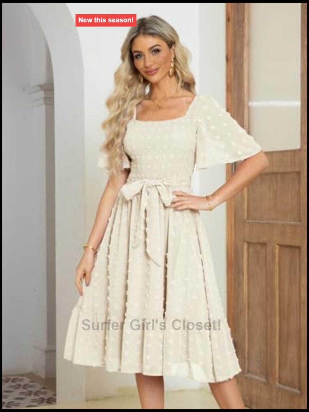 Boho Flowy Long Sleeve Square Neck Floral Midi Dress Smocked - Picture 5 of 7